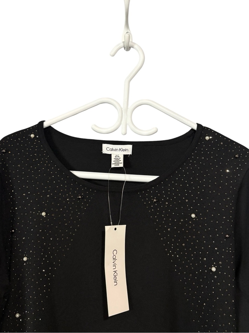 Calvin Klein, Black Rhinestone Top, Women Sparkle Elegant, Large - Picture 5 of 11